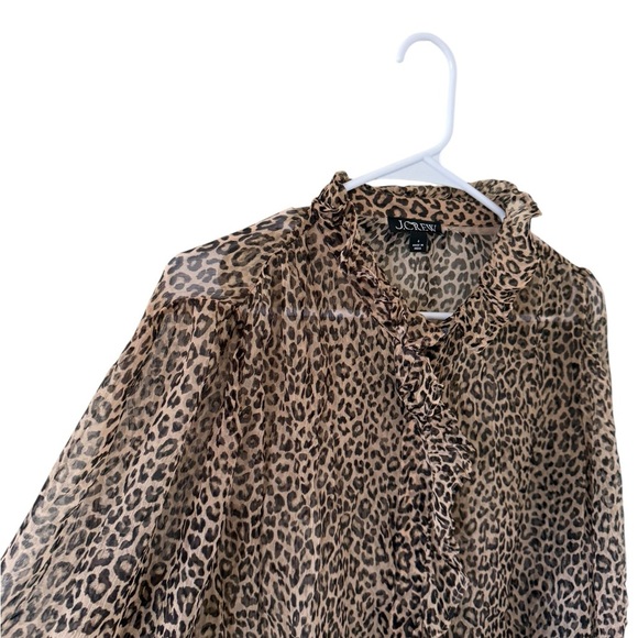 J. Crew Ruffle button-up shirt in leopard-print crinkle chiffon - Picture 6 of 8